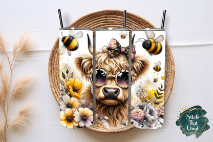 Highland Cow & Bees 20oz Tumbler Sublimation Wrap