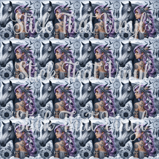 Boho Girl & Horse Patterned Vinyl