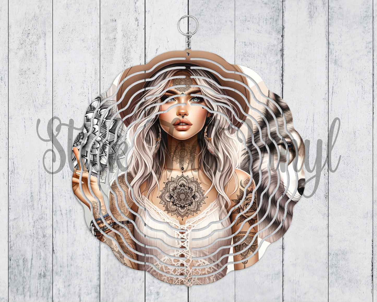 Boho Wolf Girl Wind Spinner Sublimation Transfer