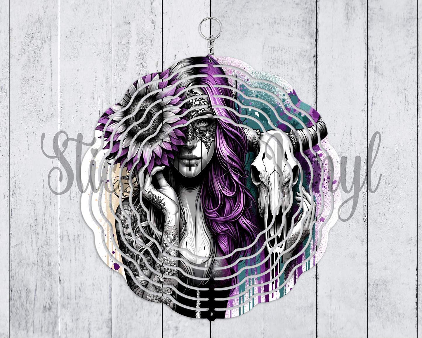 Bull Skull Girl Wind Spinner Sublimation Transfer