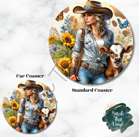 Cow and Girl Design 2 Coaster Sublimation Transfer