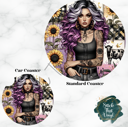 Western Tattoo Girl Coaster Sublimation Transfer