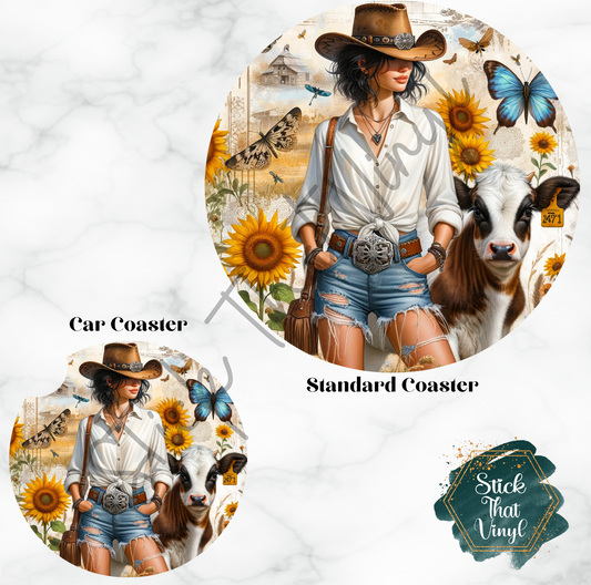 Cow and Girl Design 4 Coaster Sublimation Transfer