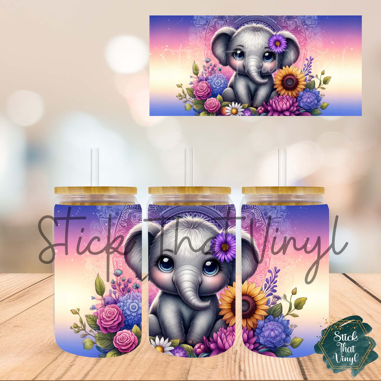 Baby Mandala Elephant 16oz Tumbler Sublimation Wrap