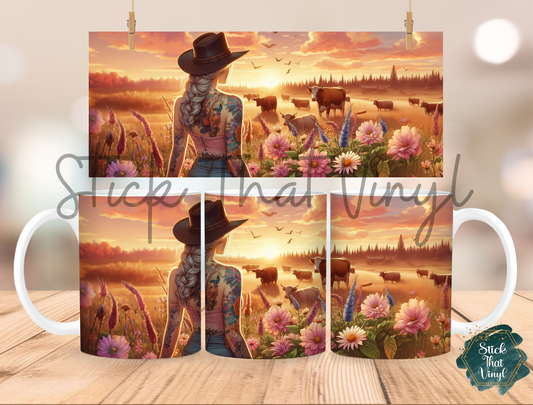 Sunset Country Girl Mug Sublimation Wrap