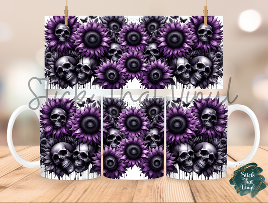 Floral Skull Coffee Mug Sublimation Wrap