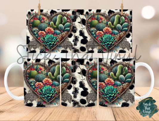 Cow Hide Cactus Design 5 Mug Sublimation Wrap