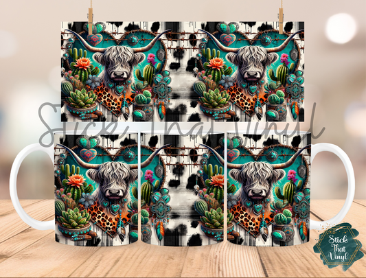 Cow Hide Cactus Design 7 Mug Sublimation Wrap