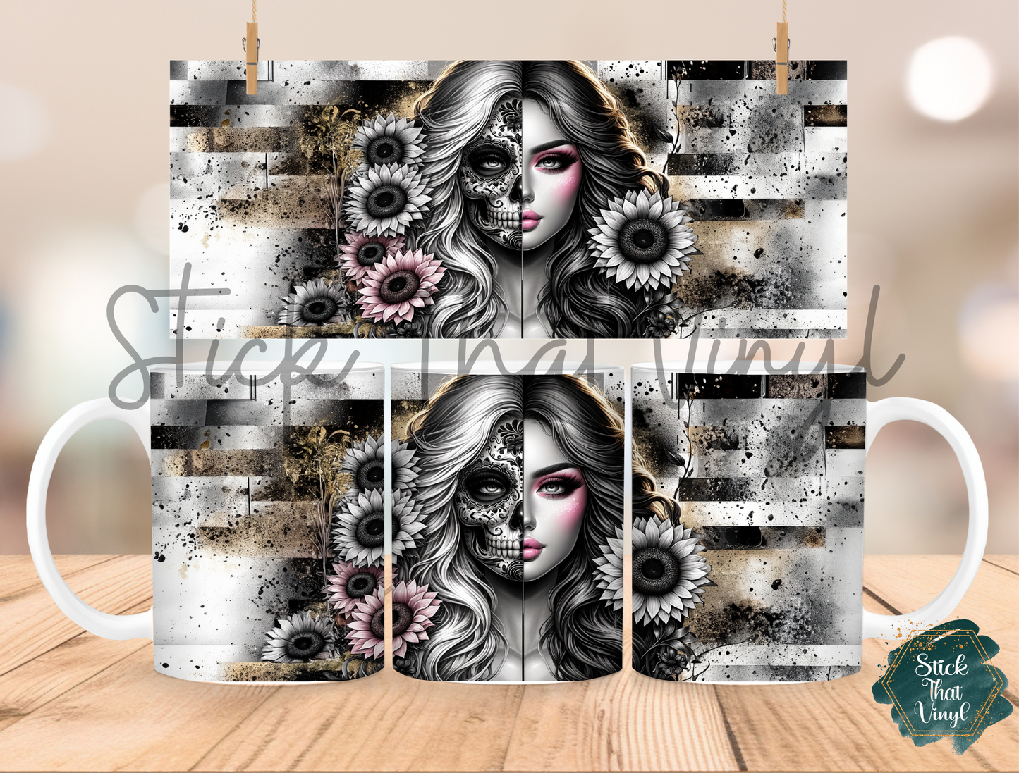 Half Day of Dead Girl Mug Sublimation Wrap