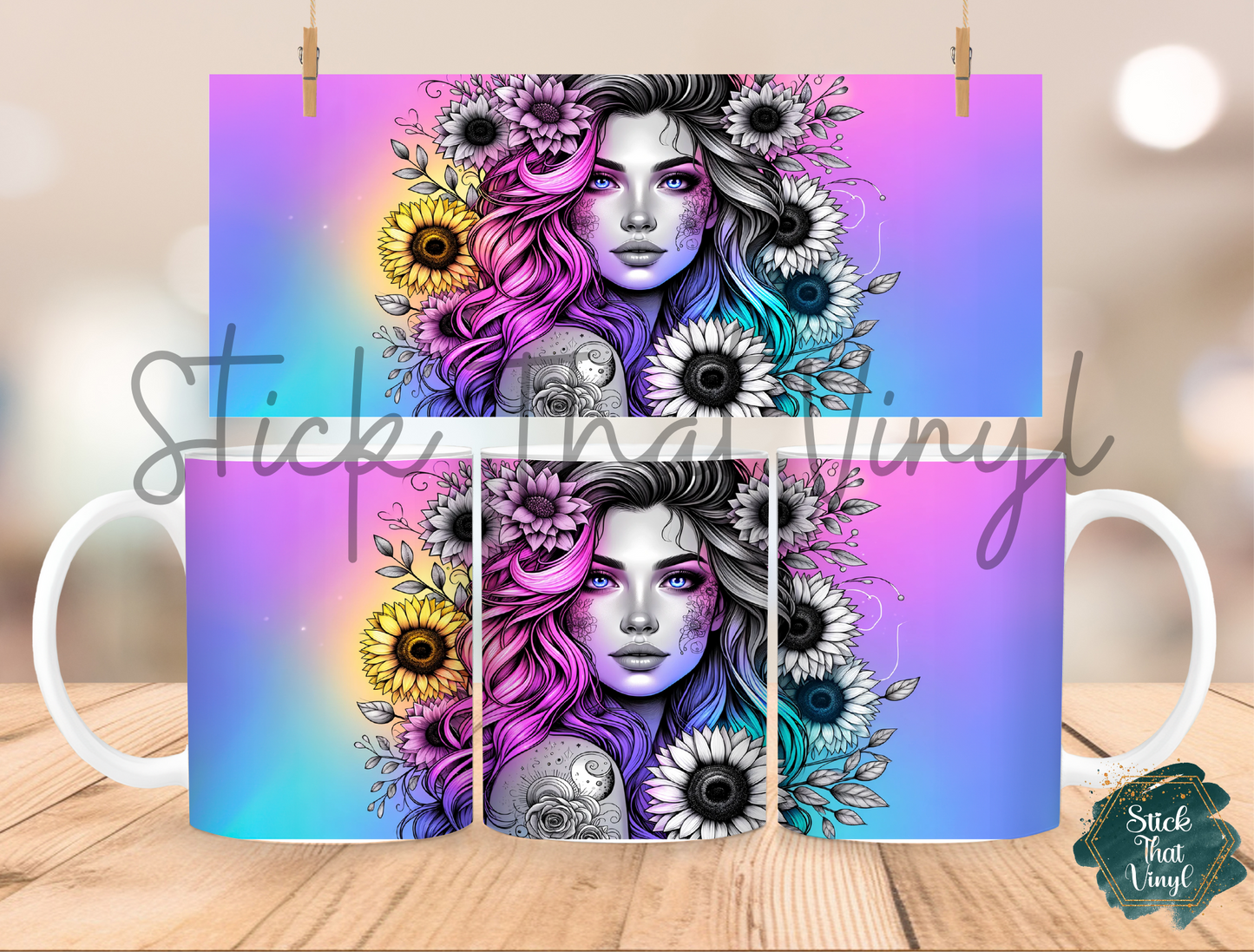 Sunflower Girl Design 3 Mug Sublimation Wrap