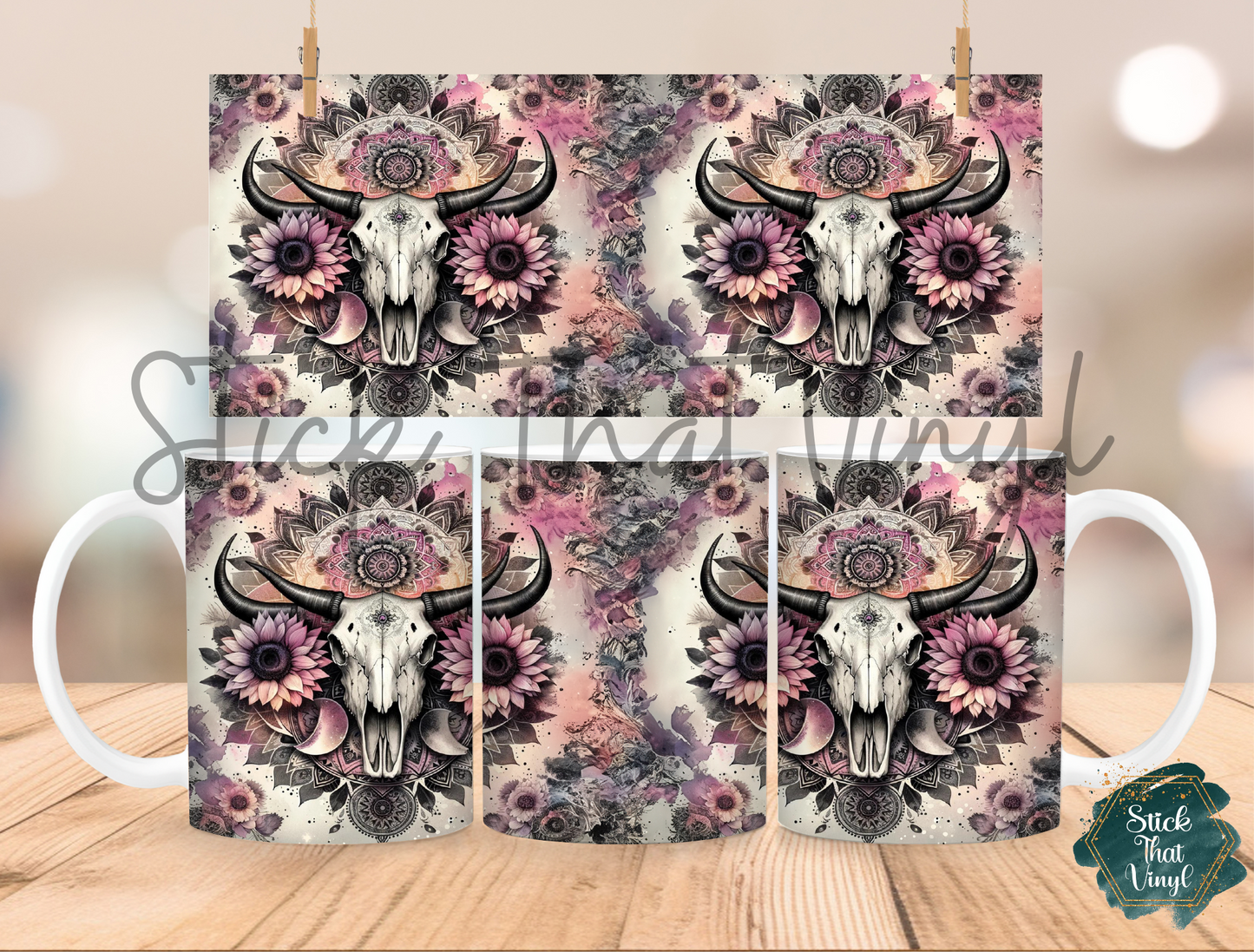 Boho Bull Mug Sublimation Wrap