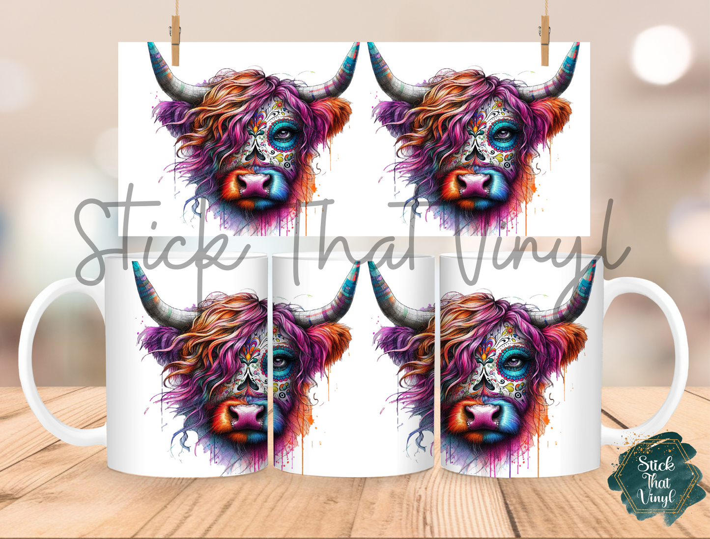 Day of The Dead Cow Mug Sublimation Wrap