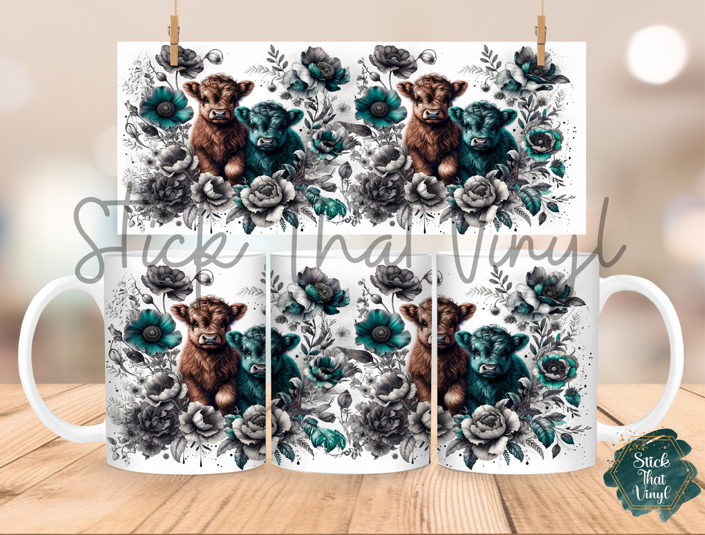 Teal Cow Mug Sublimation Wrap