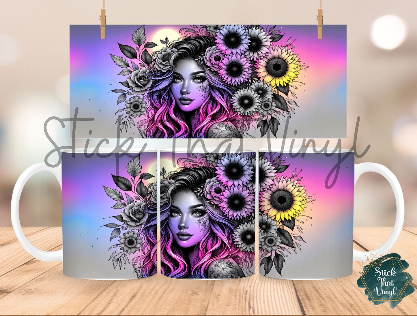 Sunflower Girl Design 5 Mug Sublimation Wrap