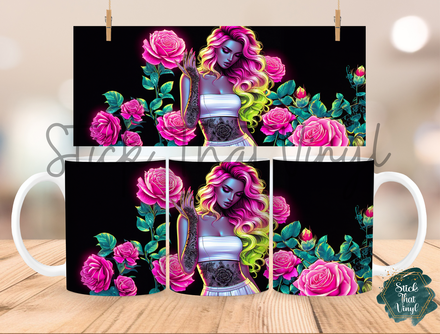 Rose Girl Mug Sublimation Wrap