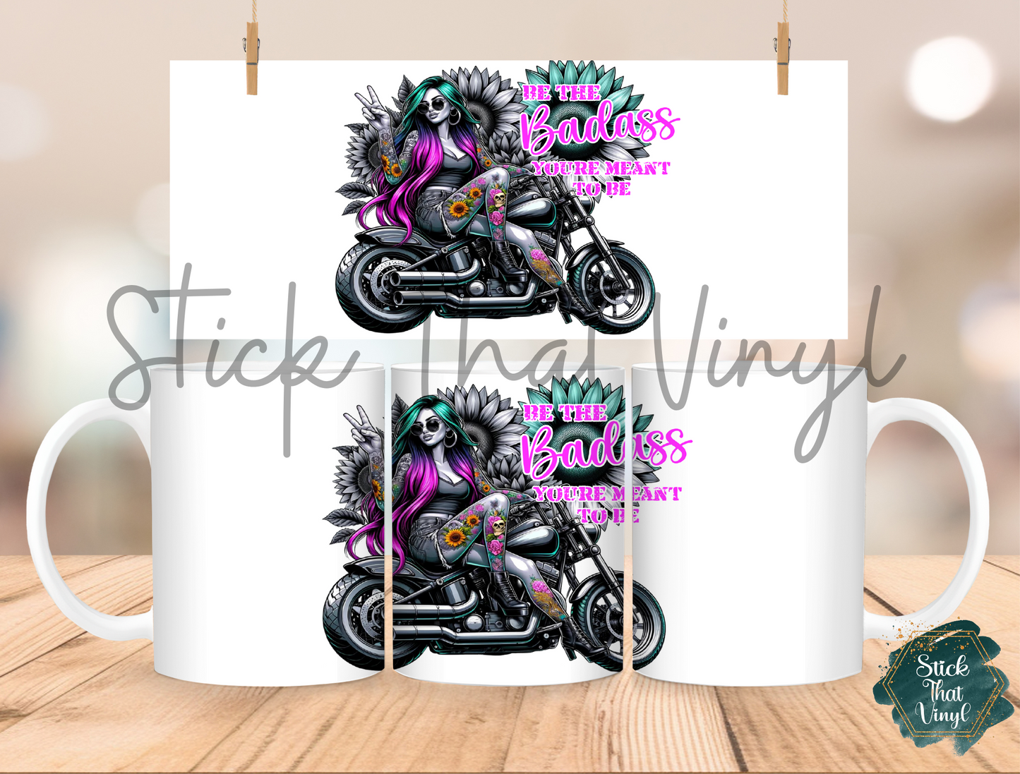 Motorbike Badass Chick Mug Sublimation Wrap