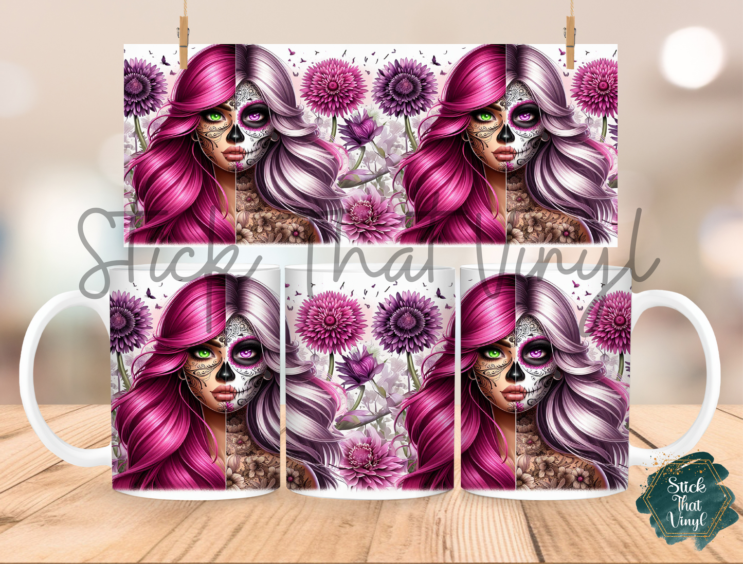 Pink Tattoo Girl Mug Sublimation Wrap