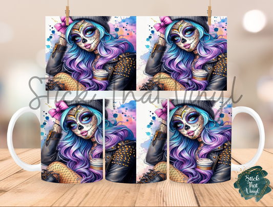 Girly Day of The Dead Mug Sublimation Wrap