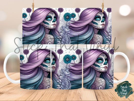 Day of The Dead Purple Girl Mug Sublimation Wrap