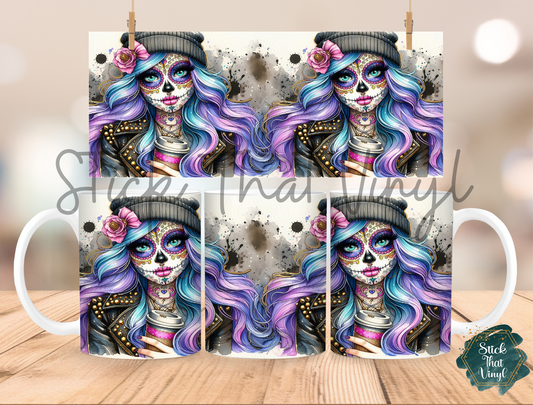 Girl Day of The Dead Mug Sublimation Wrap