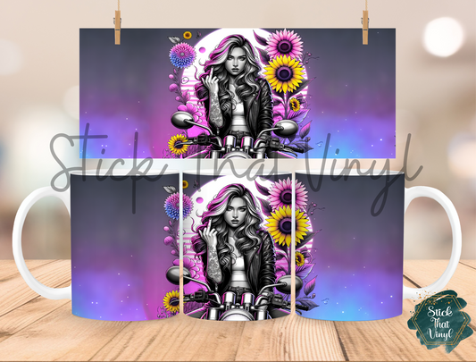 Midnight Biker Girl Mug Sublimation Wrap