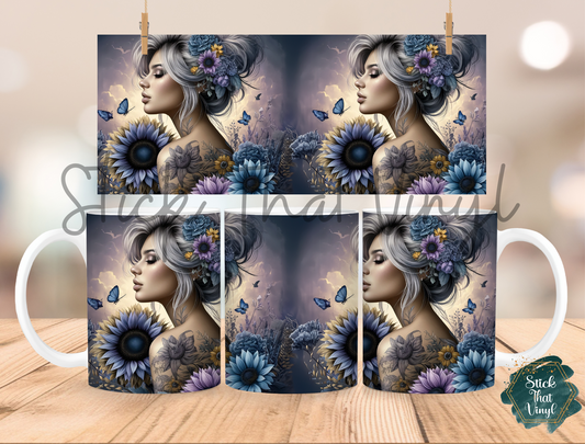 Floral Beauty Girl Design 8 Mug Sublimation Wrap