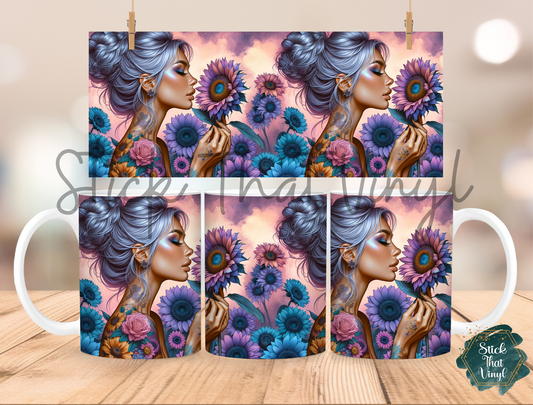 Floral Beauty Girl Design 7 Mug Sublimation Wrap