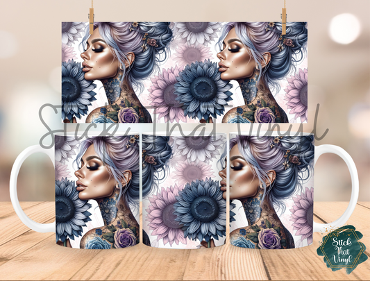 Floral Beauty Girl Design 6 Mug Sublimation Wrap