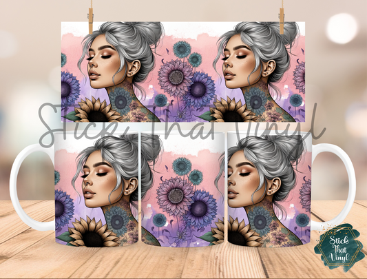 Floral Beauty Girl Design 4 Mug Sublimation Wrap