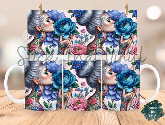 Floral Beauty Girl Design 3 Mug Sublimation Wrap