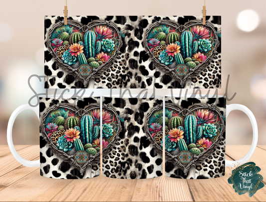 Cow Hide Cactus Design 2 Mug Sublimation Wrap