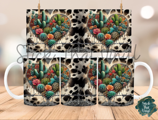 Cow Hide Cactus Design 3 Mug Sublimation Wrap