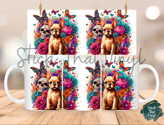 Floral Frenchie Mug Sublimation Wrap