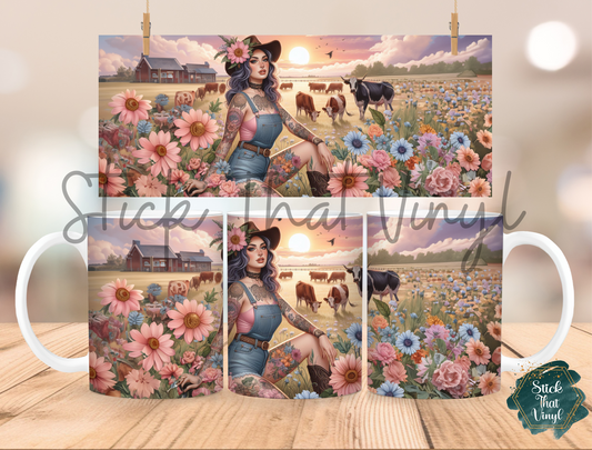 Country Girl in The Field Mug Sublimation Wrap