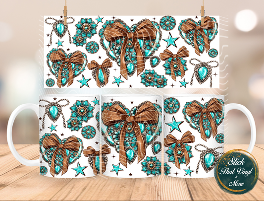 Teal Conchos Coffee Mug Sublimation Wrap