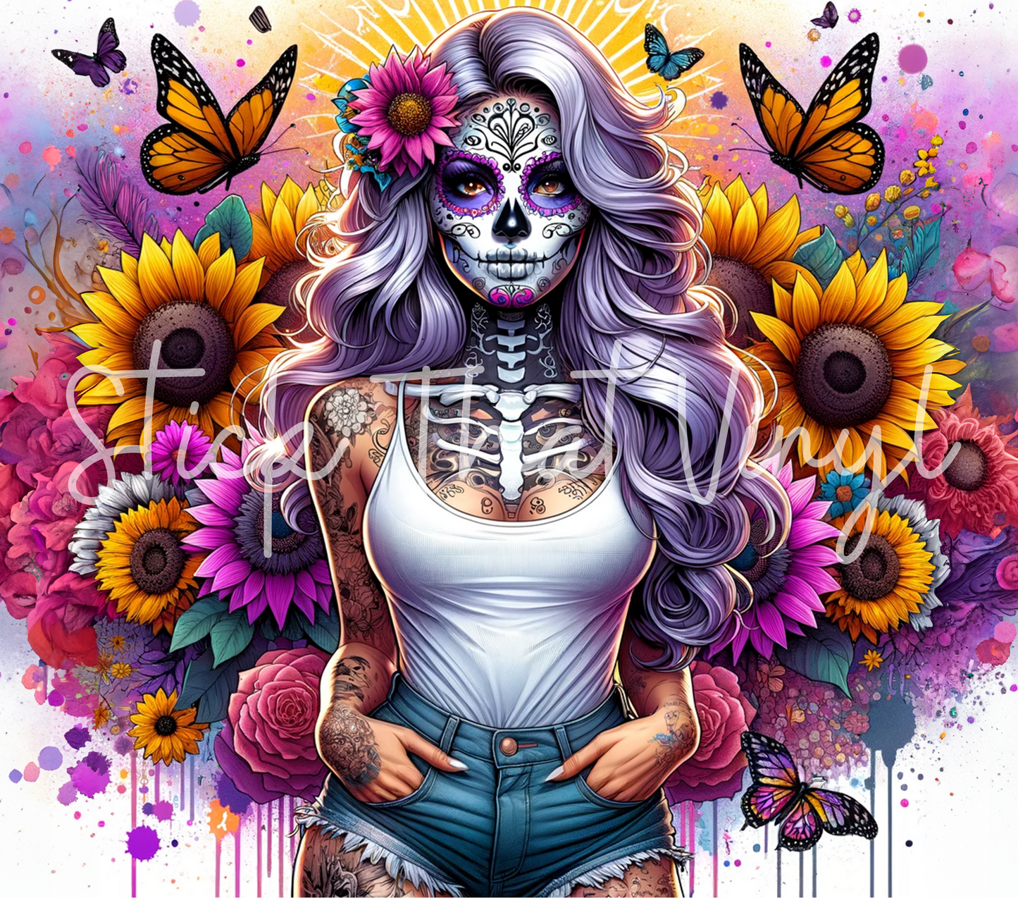 Floral Day of The Dead 20oz Tumbler Sublimation Wrap