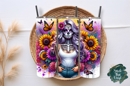 Floral Day of The Dead 20oz Tumbler Sublimation Wrap