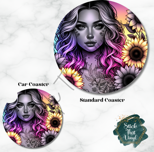 Floral Beauty Girl Design 1 Coaster Sublimation Transfer