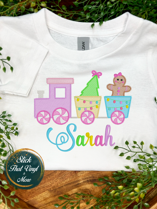 Personalised Girl's Christmas Train Embroidery Shirt