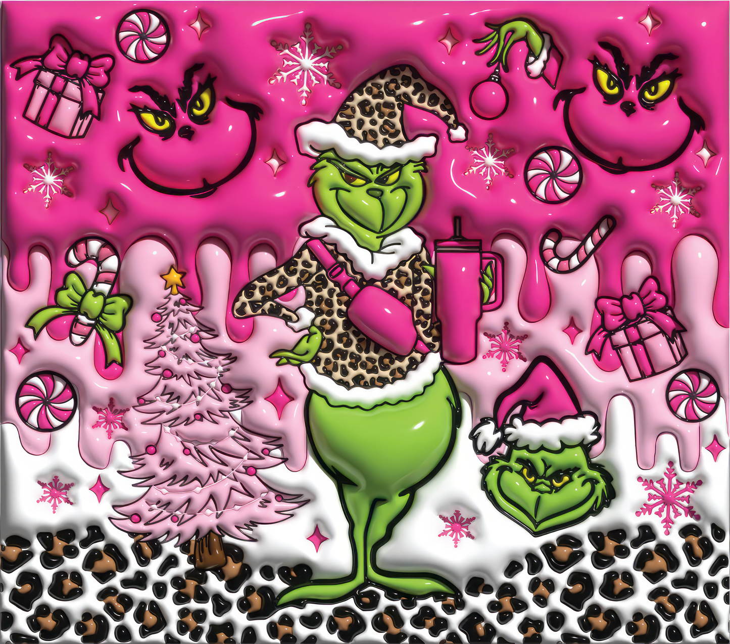 Pink Leopard Grinch 20oz Tumbler Wrap