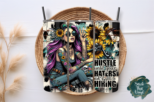 Hustle Biker Girl 20oz Tumbler Sublimation Wrap