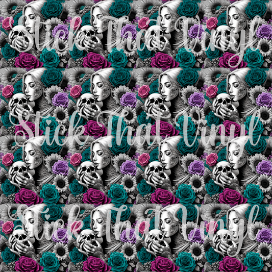 Floral Skull Girl Patterned Vinyl