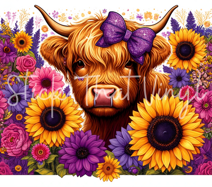 Highland Cow Floral Boho 20oz Tumbler Sublimation Wrap