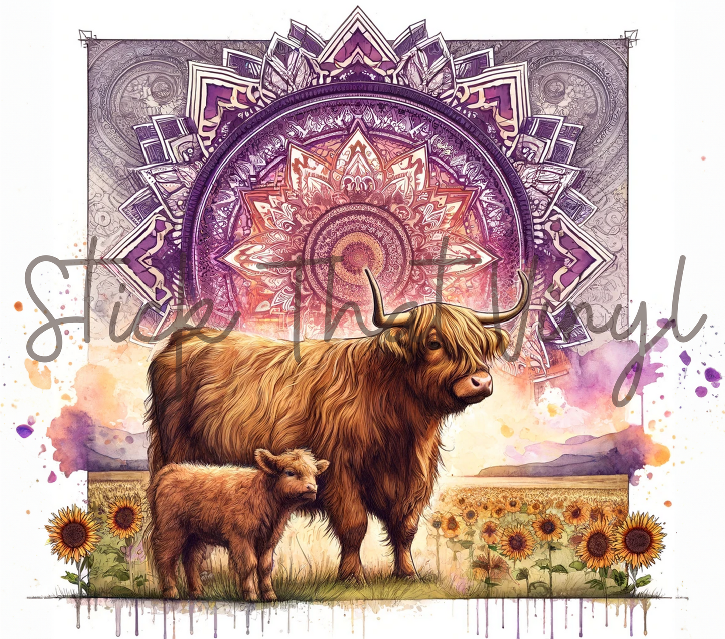 Mandala Highland Cow 20oz Tumbler Sublimation Wrap