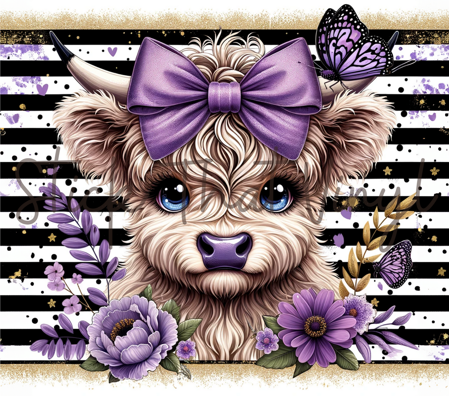 Purple Stripped Highland Cow 20oz Tumbler Sublimation Wrap