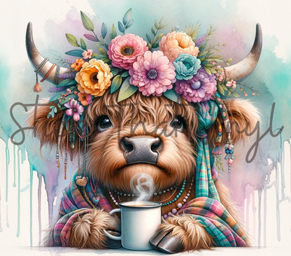 Coffee Highland Cow 20oz Tumbler Sublimation Wrap