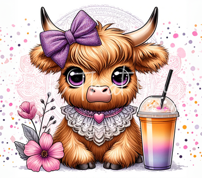 Highland Cow Frappé 20oz Tumbler Sublimation Wrap