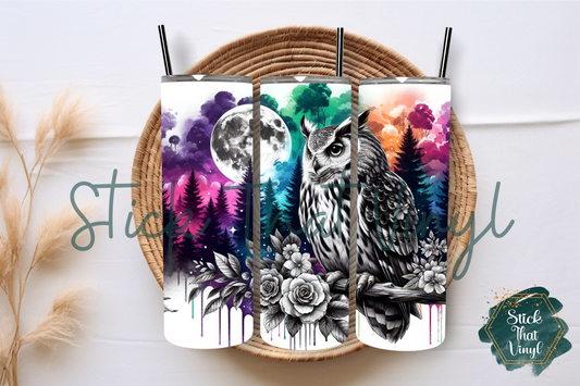 Bright Midnight Owl 20oz Tumbler Sublimation Wrap