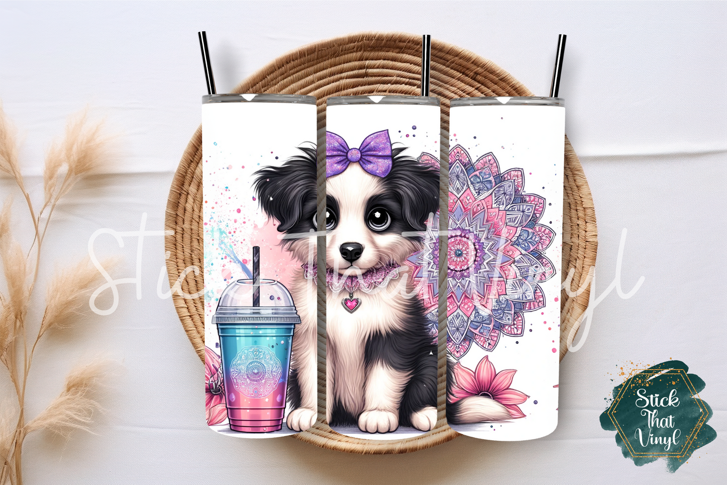 Border Collie Frappe 20oz Tumbler Sublimation Wrap