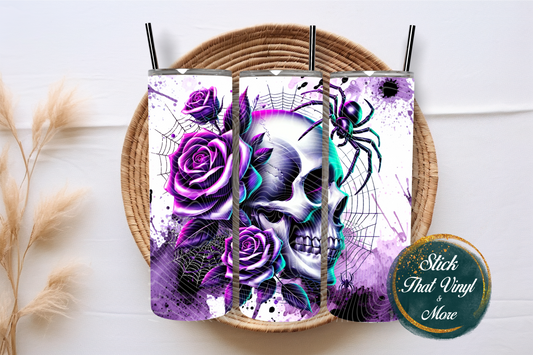 Purple Floral Skull 20oz Tumbler Sublimation Wrap